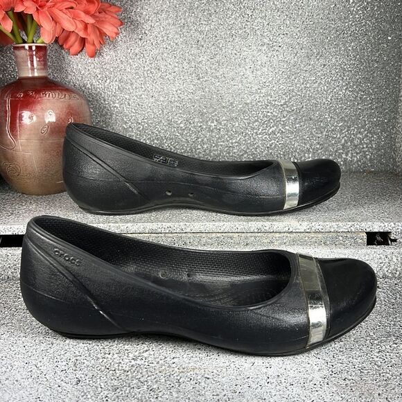 CROCS Womens’ Cap Toe Mirror Flats Slip On Sandals Shoes Loafers Size 8 - Picture 2 of 8